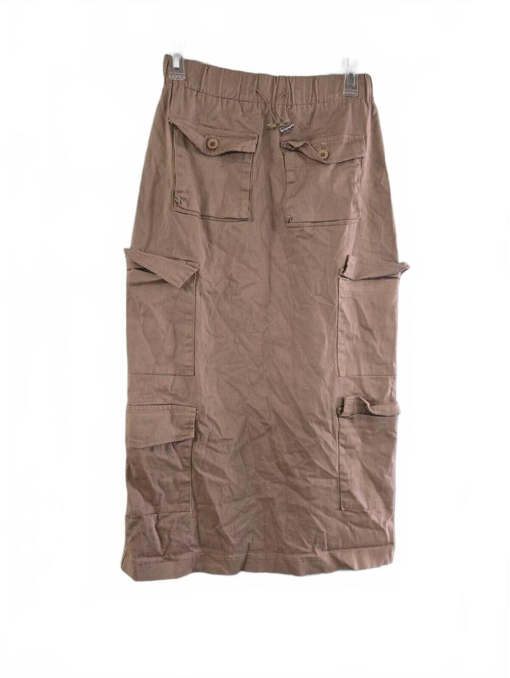 Brown Cargo Midi Skirt with Multiple Pockets